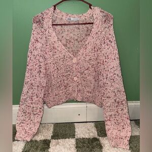 Zara Pink Multi-Tone Cropped V-Neck Cardigan